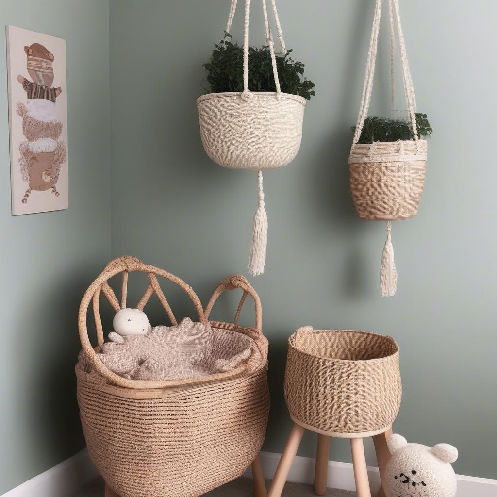 Wicker Hanging Baskets in Nursery