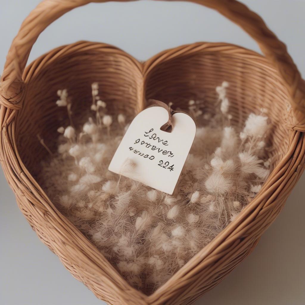 Wicker heart-shaped basket with the inscription "I love you forever"