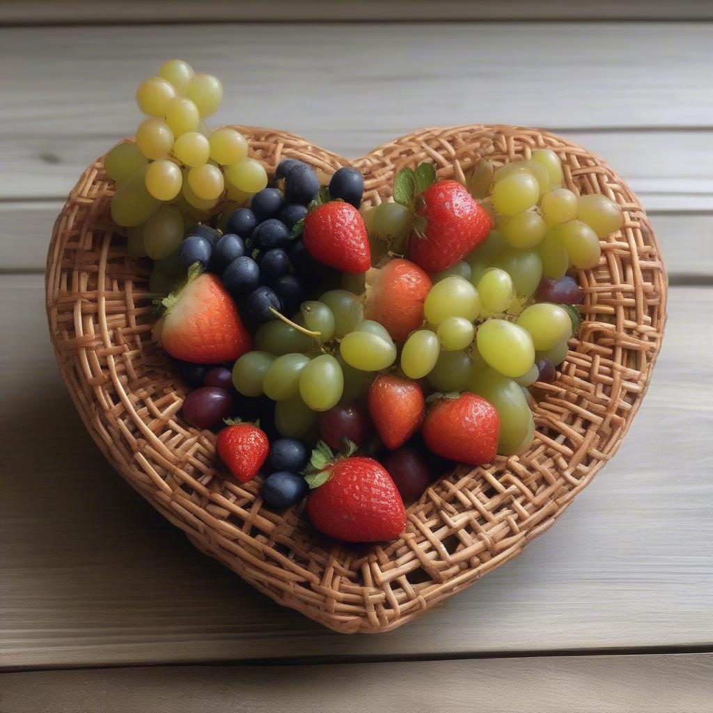 Wicker Heart Bowl Filled with Fresh Fruit