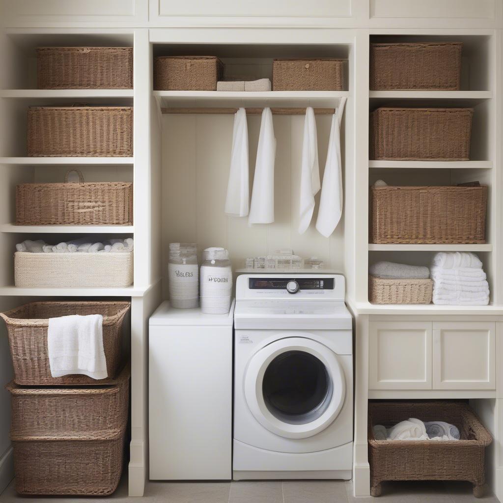 Wicker Laundry Baskets in Organized Laundry Room