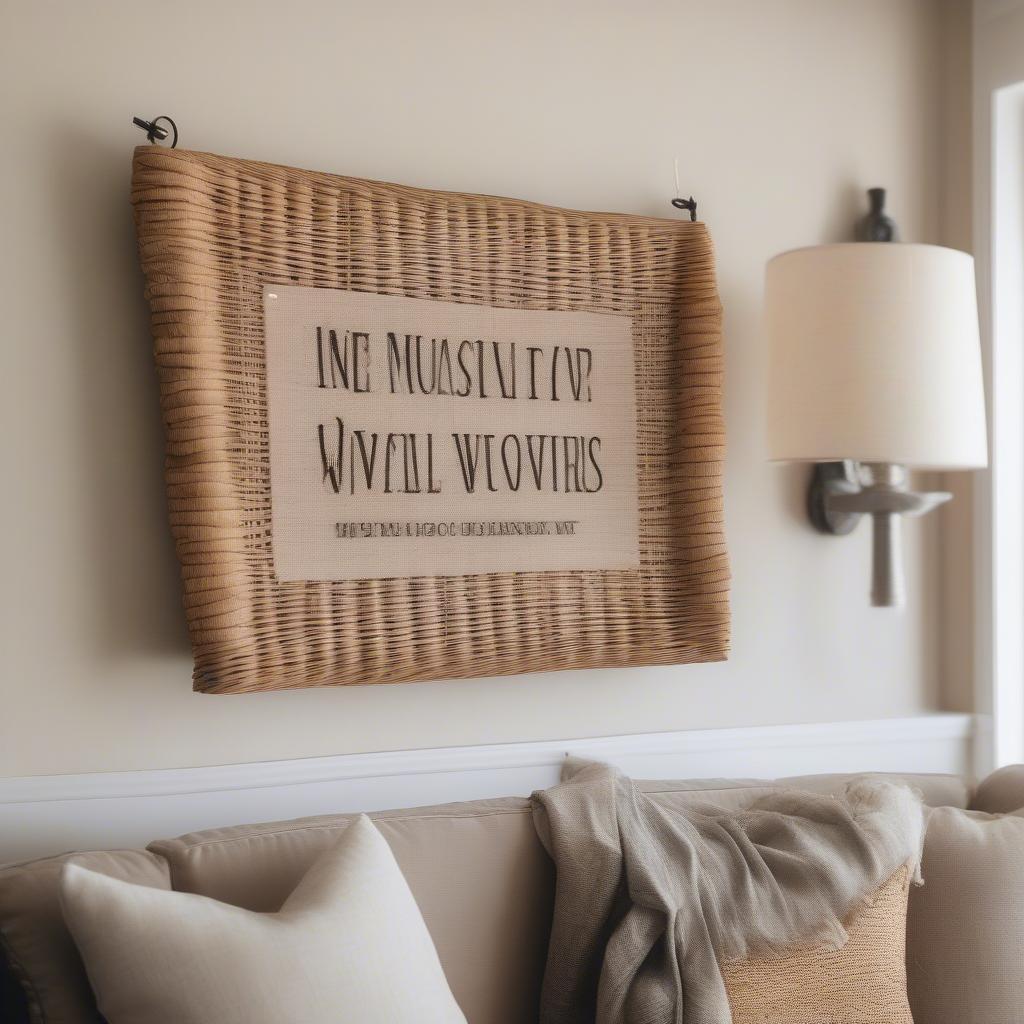 Wicker motivational quote wall decor in a living room