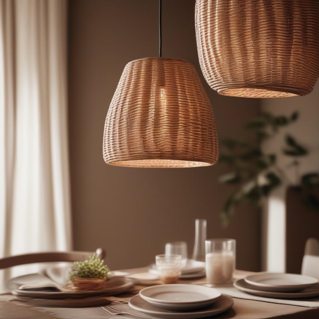 Wicker Pendant Lamp Above a Dining Table