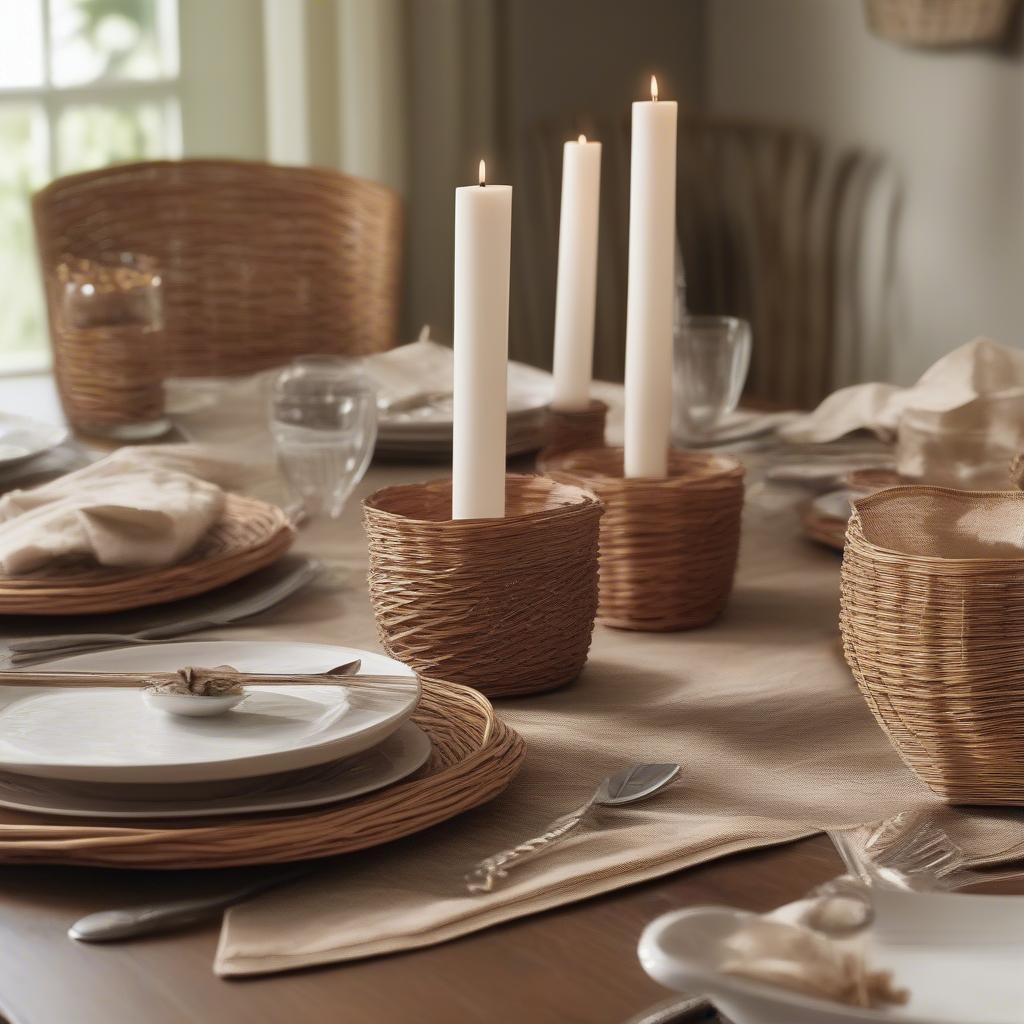 Wicker photo holders on a table setting