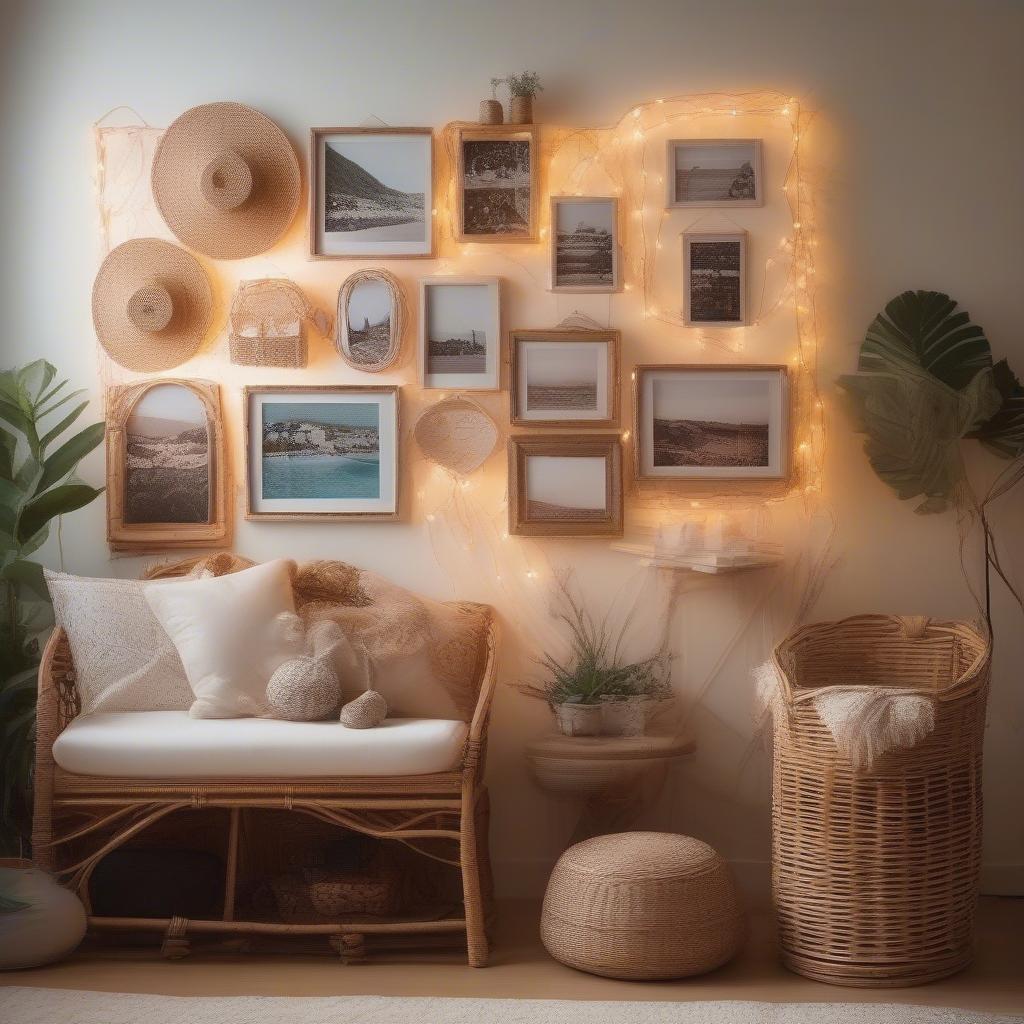 Wicker Photo Wall Display with Rattan Accents