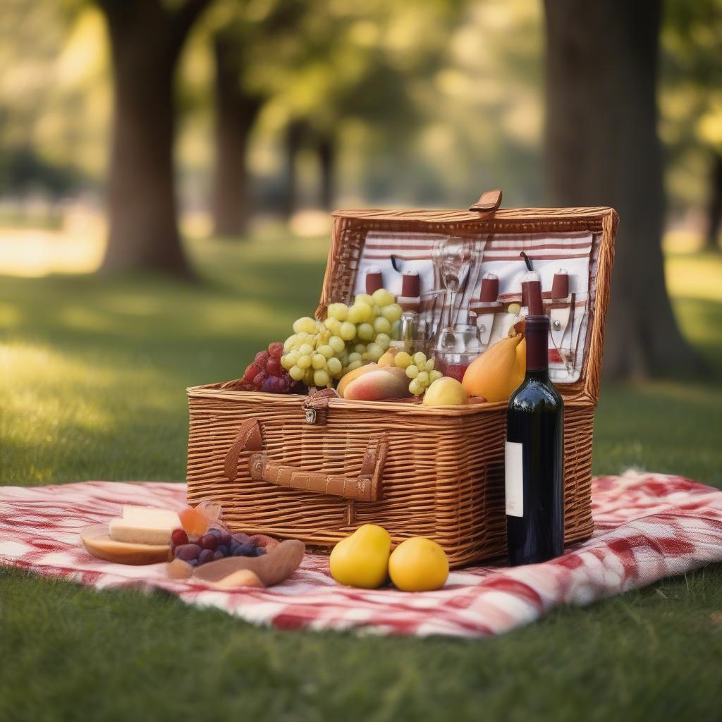 Wicker Picnic Basket in a Park Setting