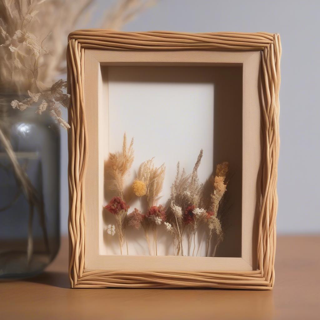 Wicker picture holder with dried flowers