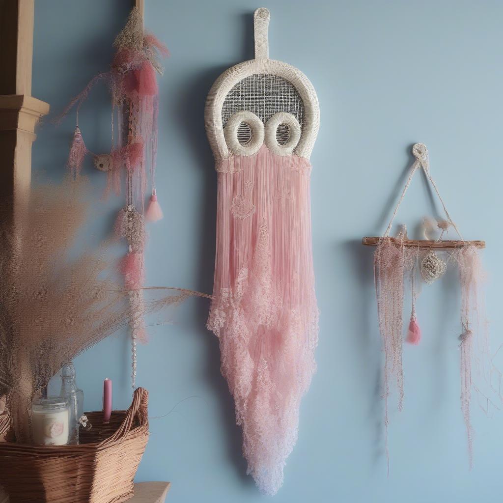 Pink ghost wicker wall hanging decor