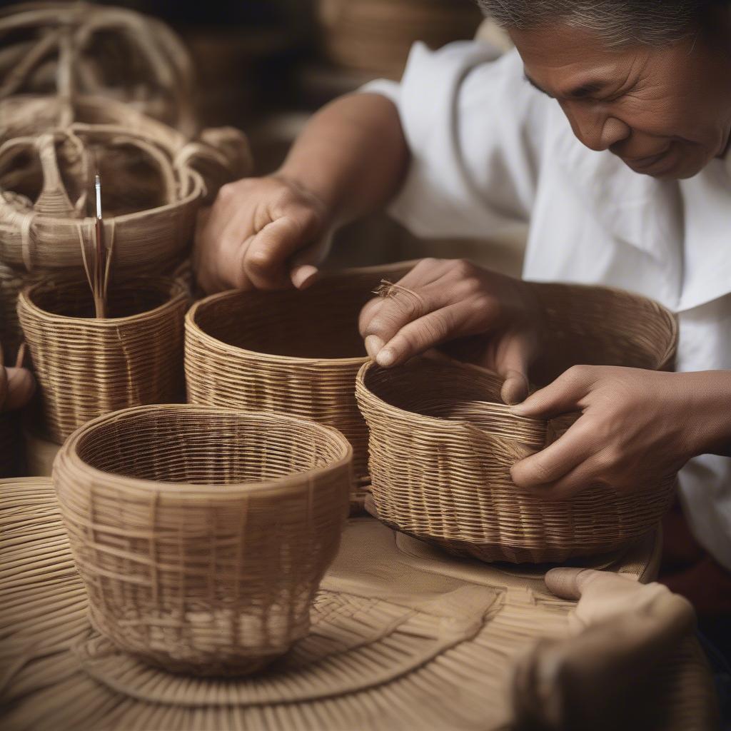 Wicker and Rattan Artisans Creating Unique Baskets