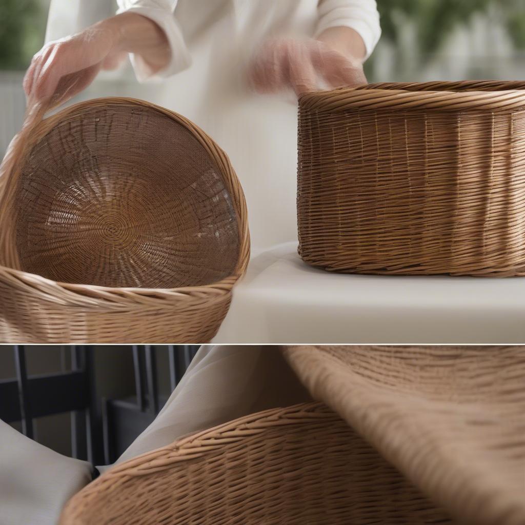 Caring for Wicker and Rattan Baskets: Demonstration of proper cleaning and storage techniques for 22x45 wicker and rattan baskets to ensure longevity.