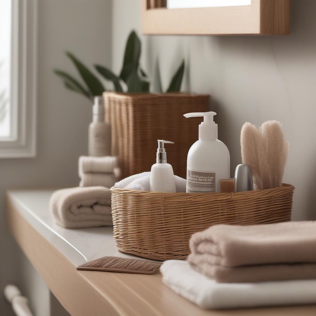 Wicker and rattan baskets used in a morning routine setting