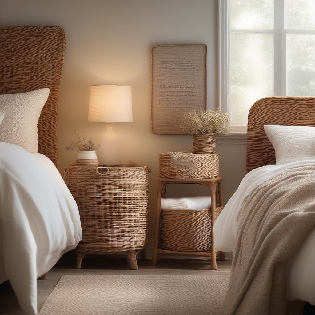 Wicker and Rattan Baskets in a Tranquil Bedroom Setting