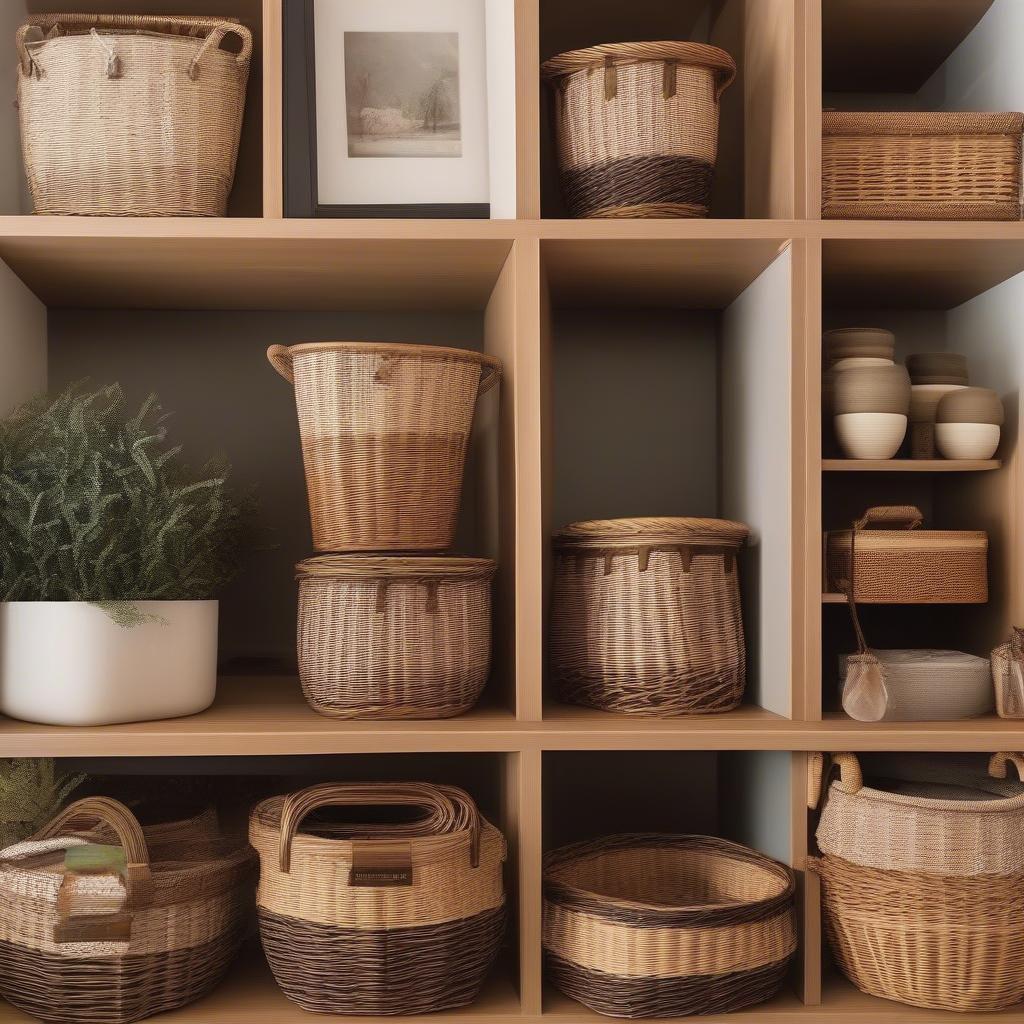 Wicker and rattan baskets as home decor