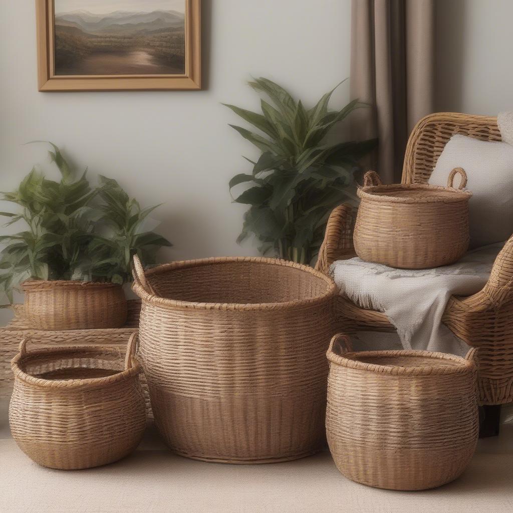 Wicker and rattan baskets provide stylish storage solutions for small homes.