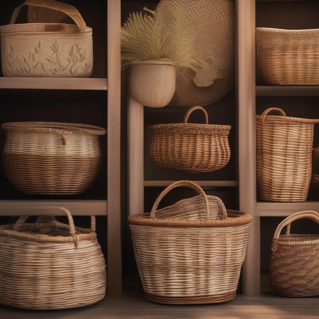 Wicker and rattan baskets crafted by a Tyler, TX artisan