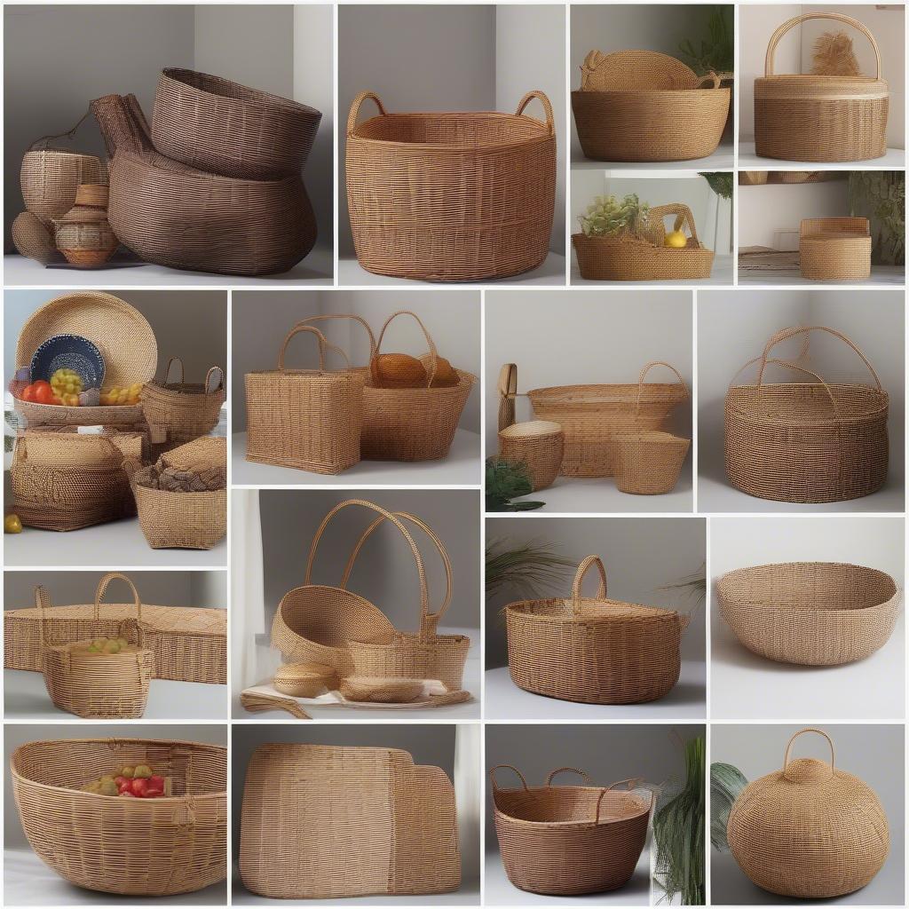 Various wicker and rattan baskets showcasing different styles and sizes