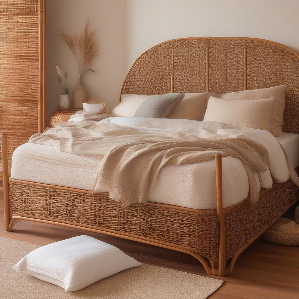 Wicker and Rattan Bed Frame in a Sweethoney Bedroom