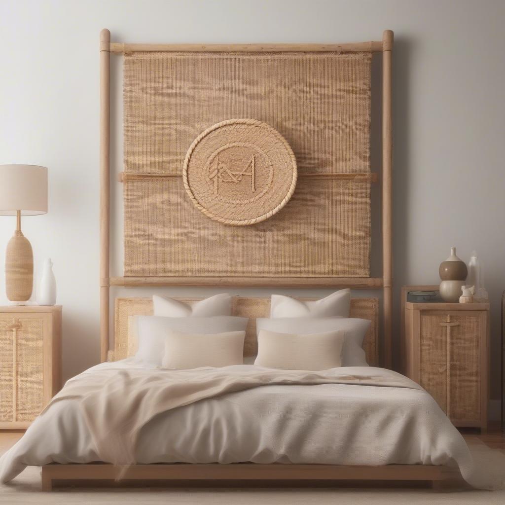 Personalized bedroom sign with wicker and rattan elements