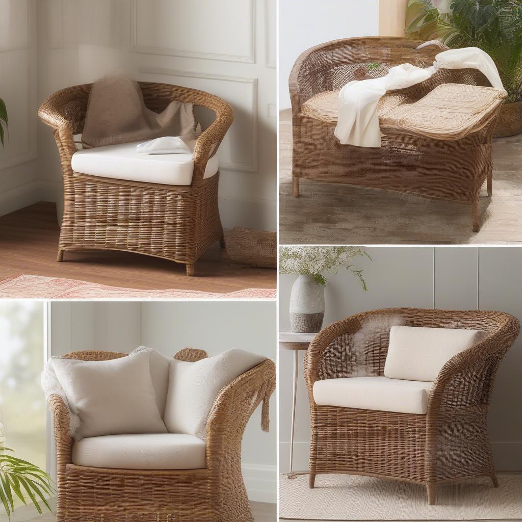 Illustrative images demonstrating the proper cleaning and care techniques for wicker and rattan items, ensuring their longevity and preserving their beauty.