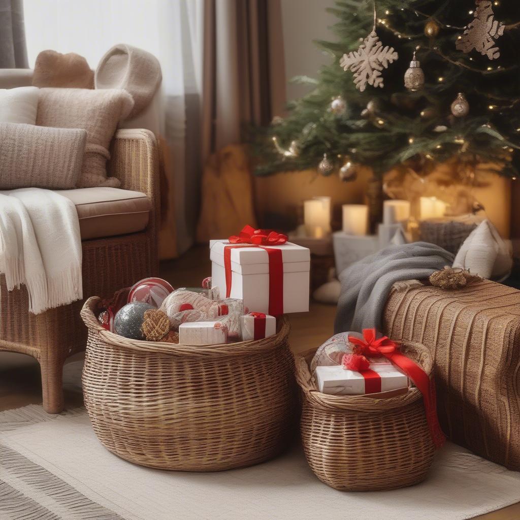 Wicker-and-rattan-baskets-filled-with-Christmas-gifts