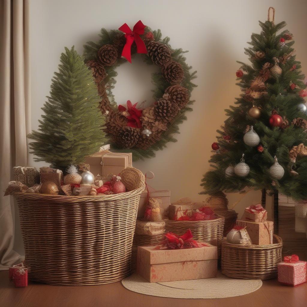 Wicker and Rattan Christmas Decorations: Festive Baskets, Tree Collars, and Ornaments