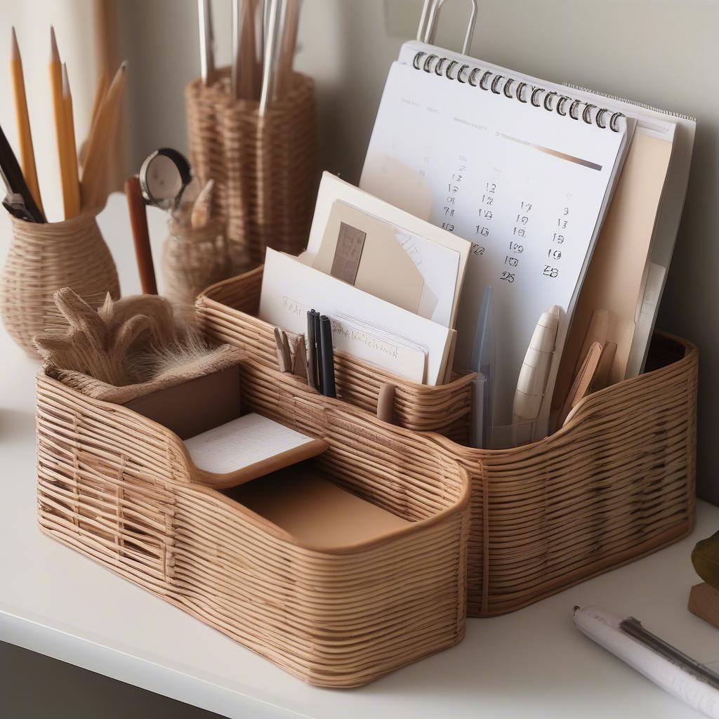 Wicker and Rattan Desk Organizer with Weekly Calendar