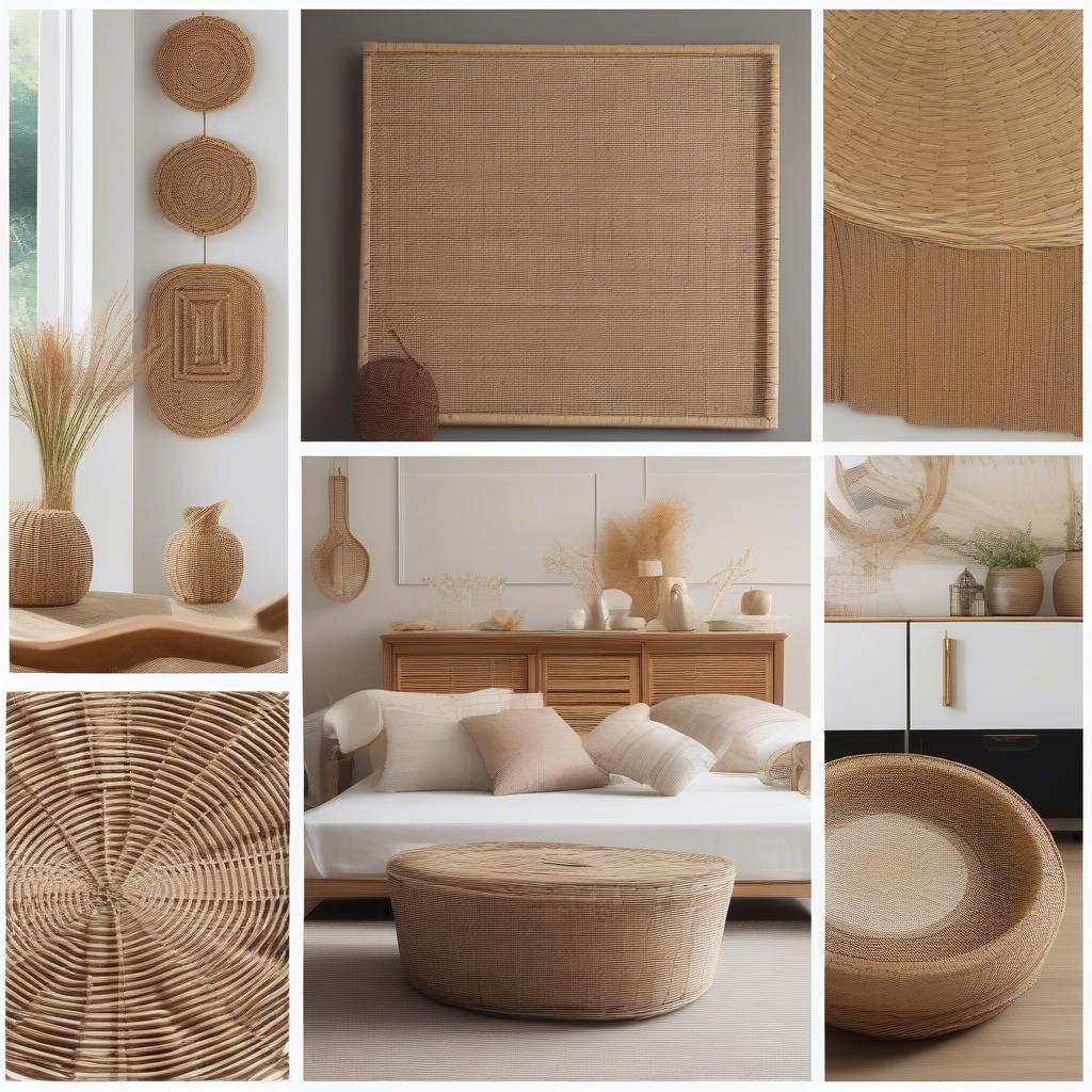 Wicker and rattan wall decor in various rooms