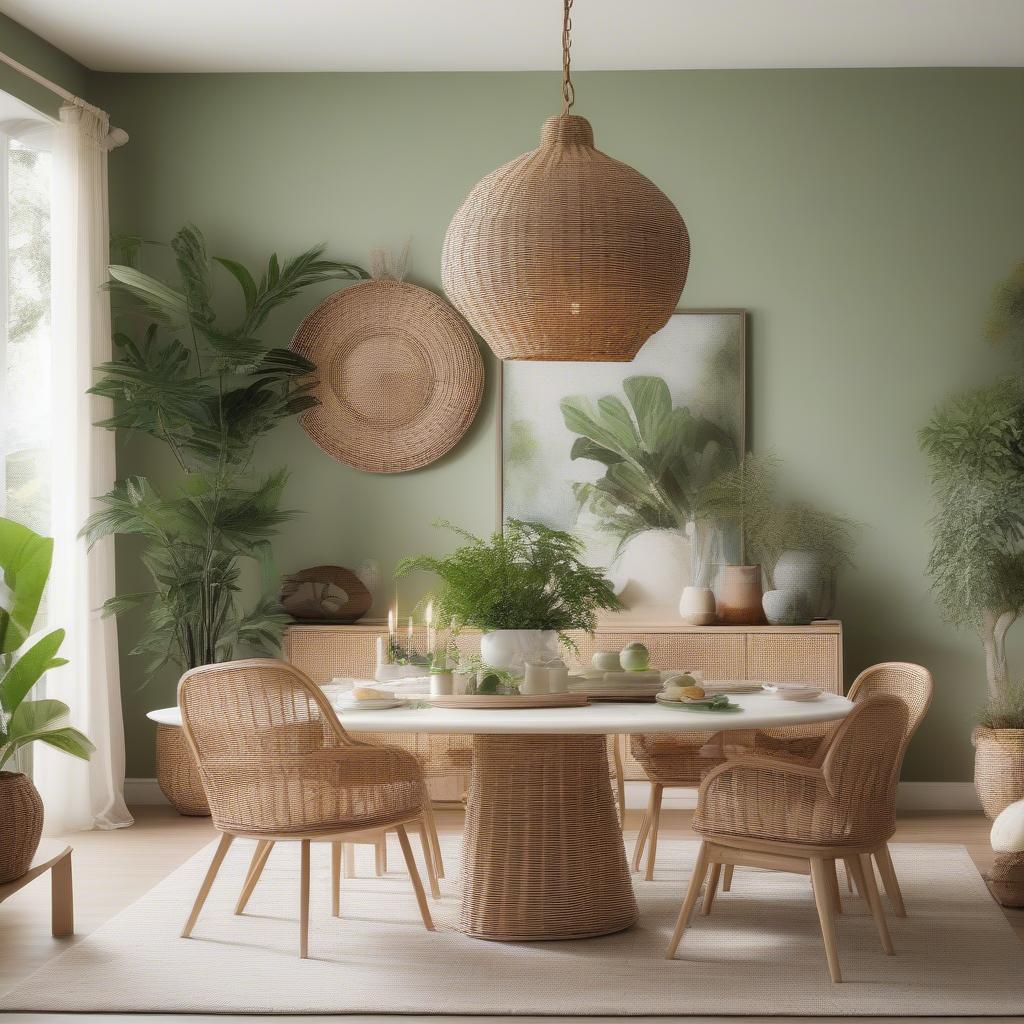 Wicker and rattan decor in an artistic dining room