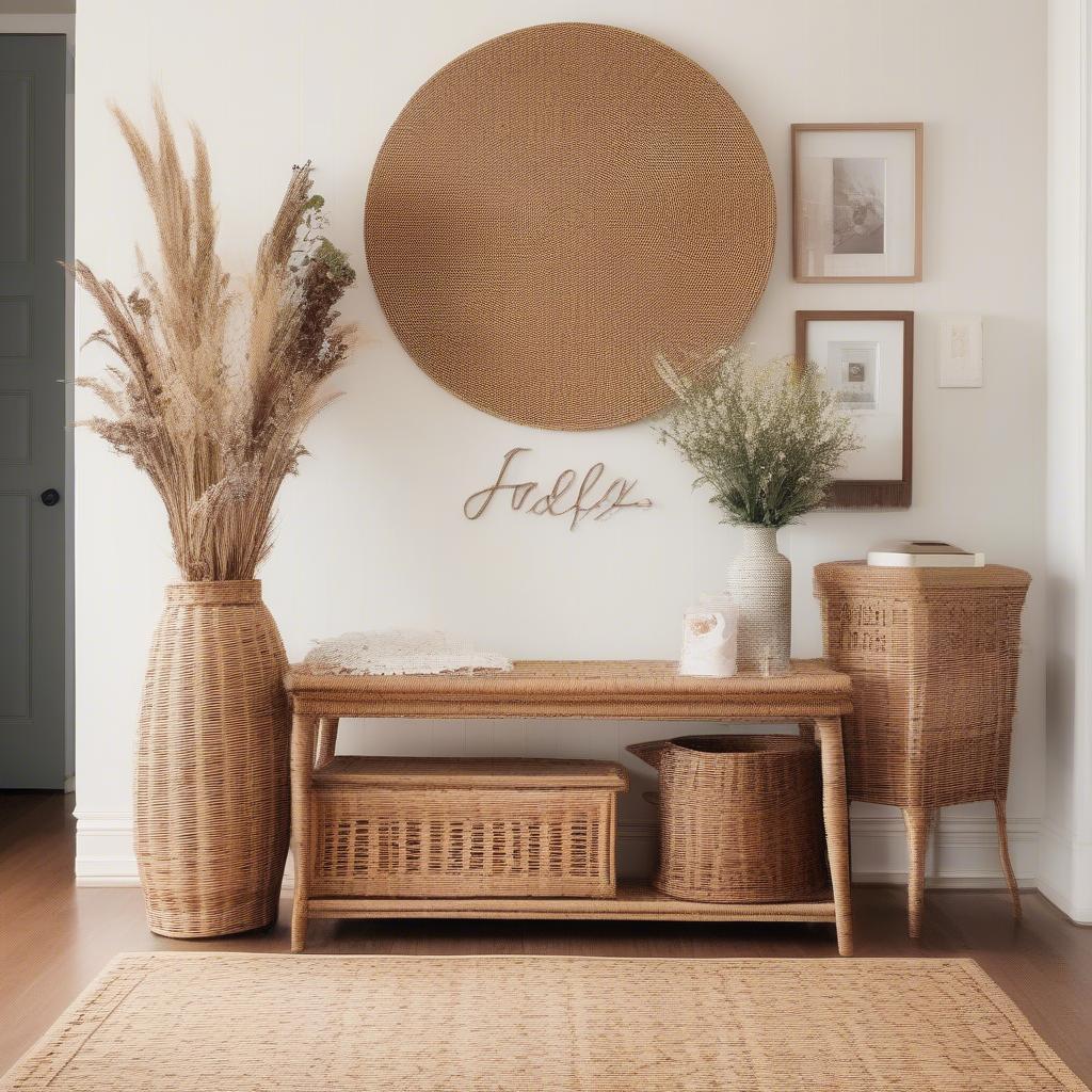 Wicker and Rattan Family Name Sign in Entryway