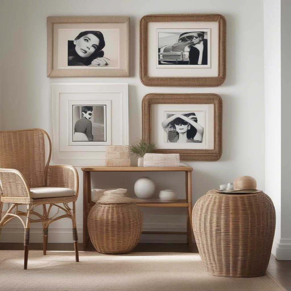 Different styles of wicker and rattan frames for Audrey Hepburn prints