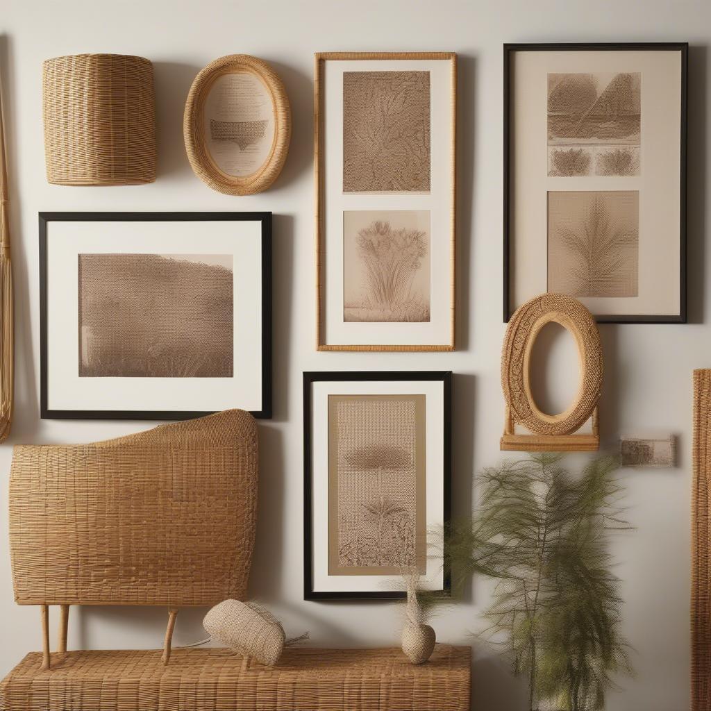 Wicker and Rattan Framed Pictures for Wall Decor