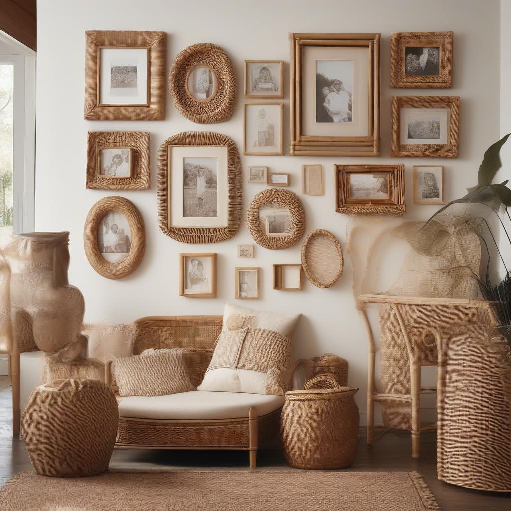 Gallery Wall with Wicker and Rattan Frames