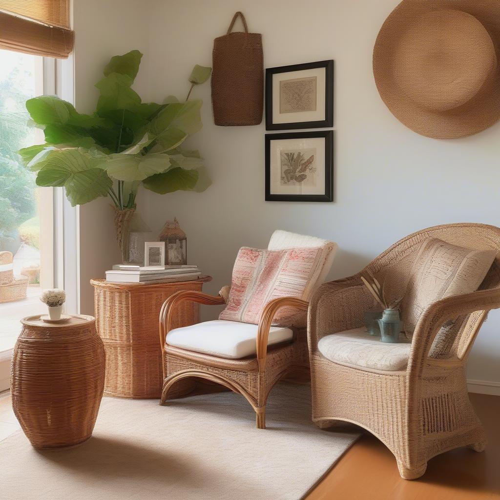 Wicker and Rattan Furniture in a Cozy Living Room