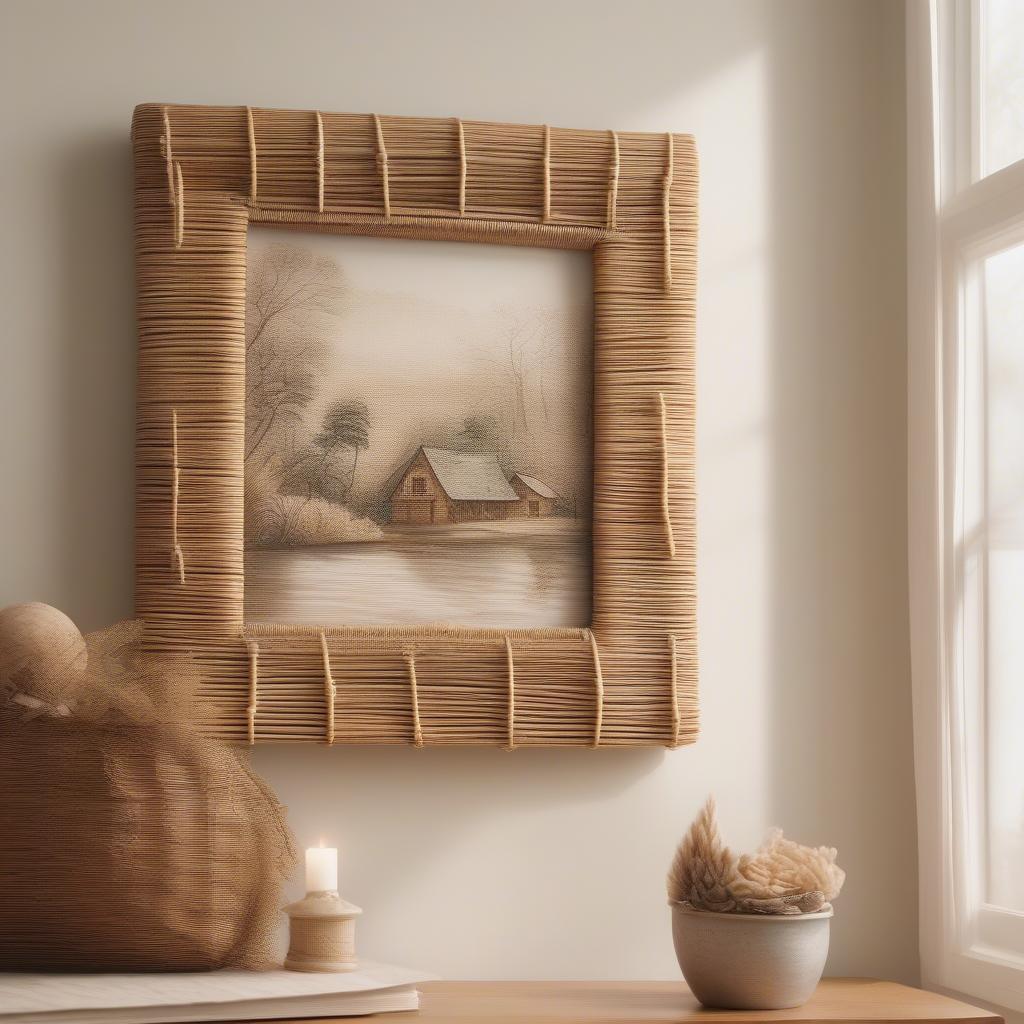 Wicker and rattan house frame on a wall