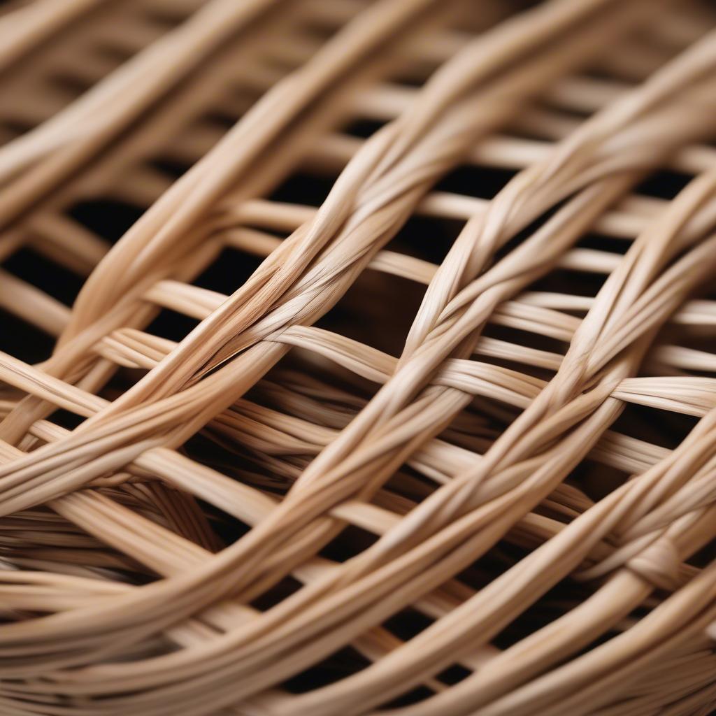 Close-up of a wicker basket highlighting the natural imperfections and beauty of the material.