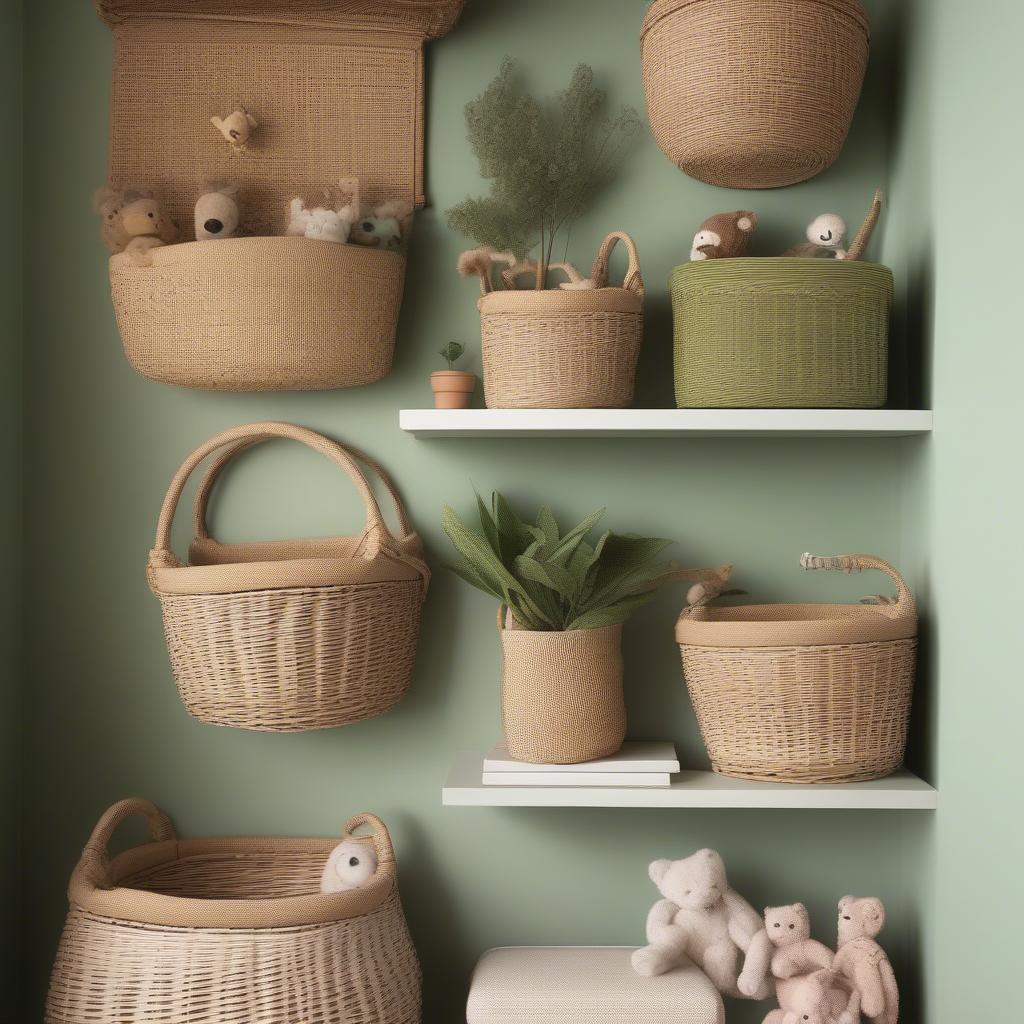 Wicker and Rattan Baskets on a Nursery Wall