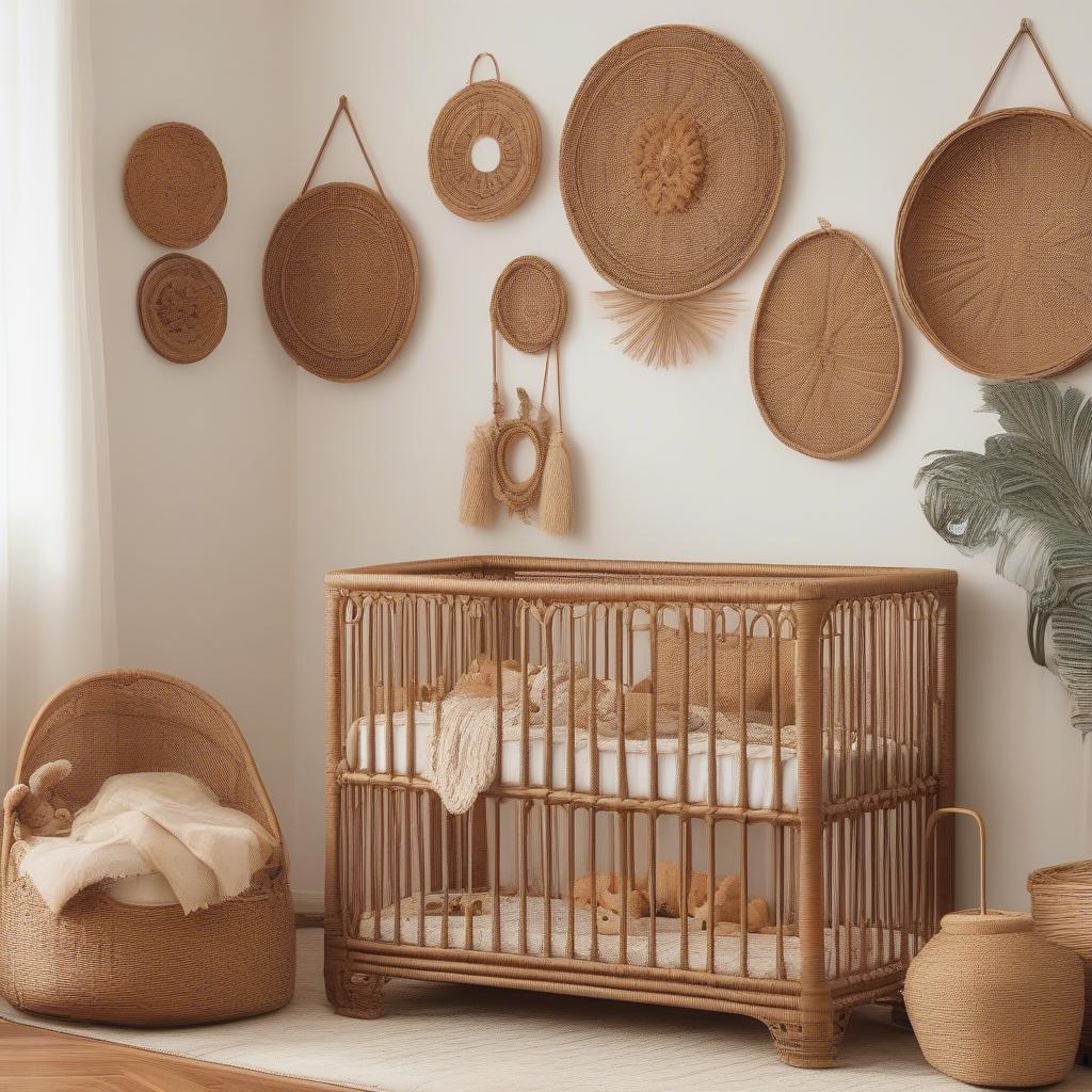 Wicker and rattan wall decor for a cozy and stylish nursery