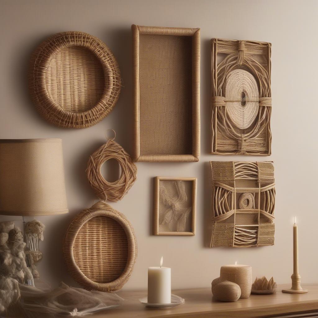 Wicker and rattan ornament frames displaying various pictures, showcasing their versatility and decorative appeal.