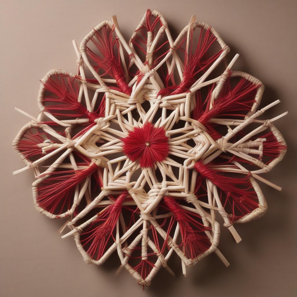 Wicker and rattan red snowflake wall decor