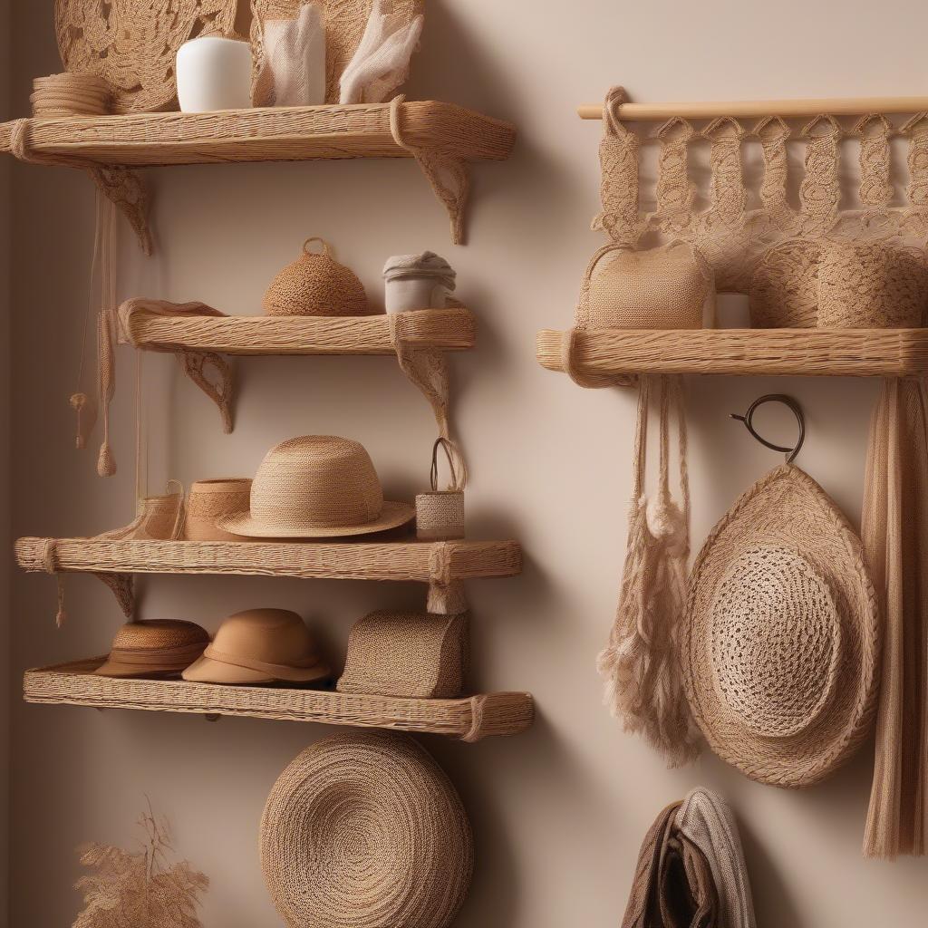 Wicker and Rattan Shelves Hooks for a Bohemian Touch