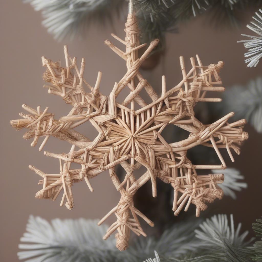 Close-up of Wicker and Rattan Snowflake Ornaments