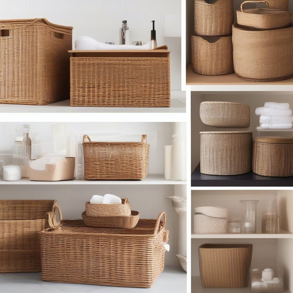 A variety of wicker and rattan storage baskets and containers, demonstrating their versatility and functionality for organizing different spaces in the home, inspired by the festive spirit of "fa la la la la".