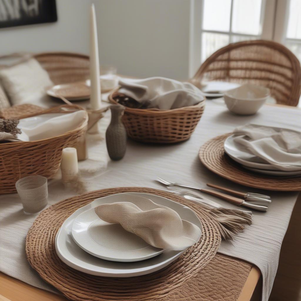 Wicker and Rattan Accents on a Table Setting