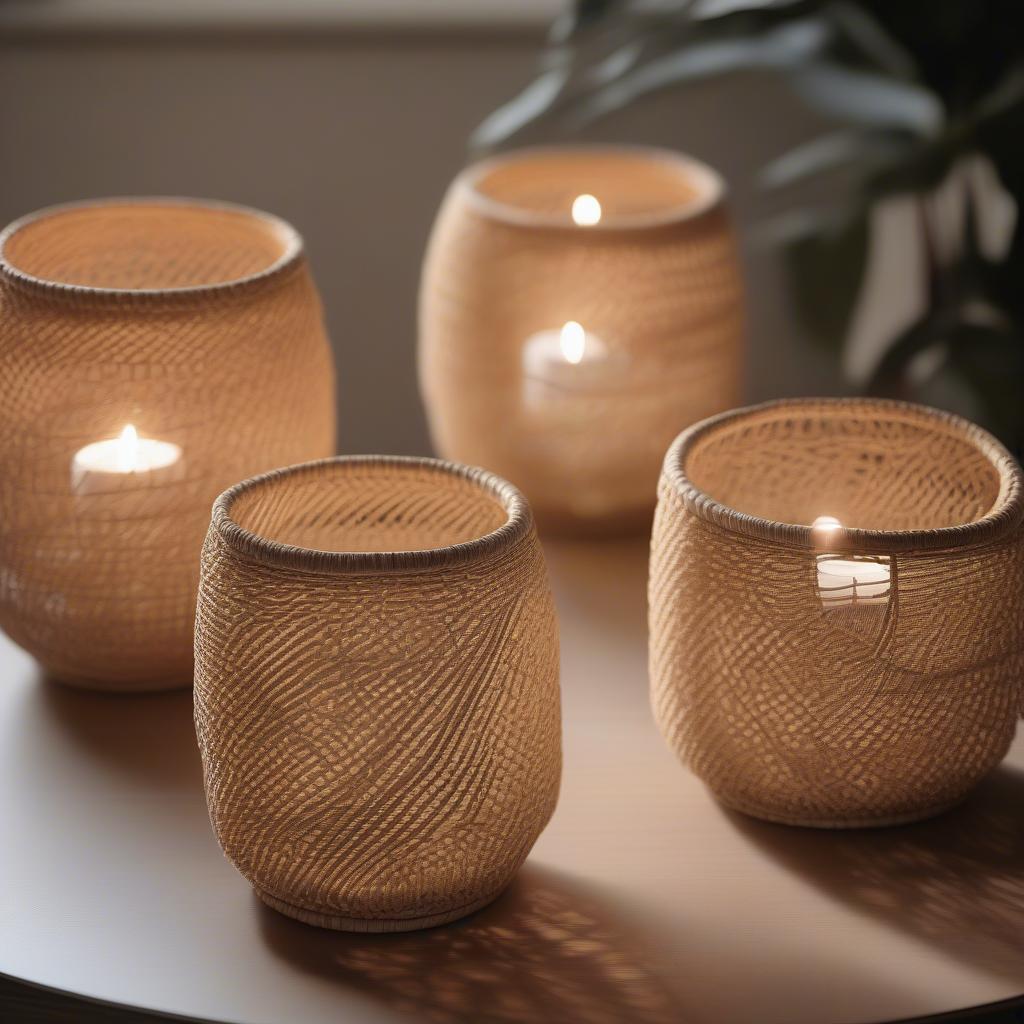 Wicker and Rattan Tabletop Candle Holders: Natural and Bohemian