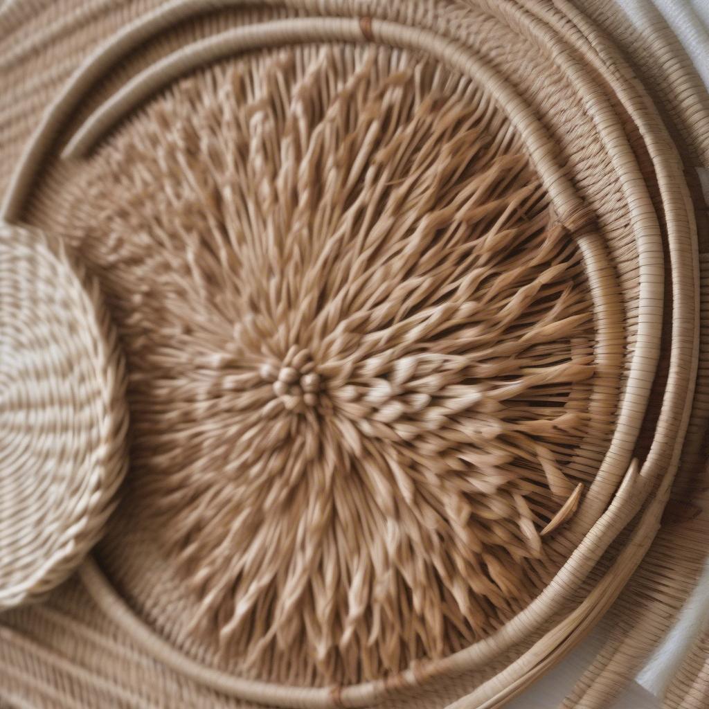 Wicker and rattan wall art for a natural and textured look.