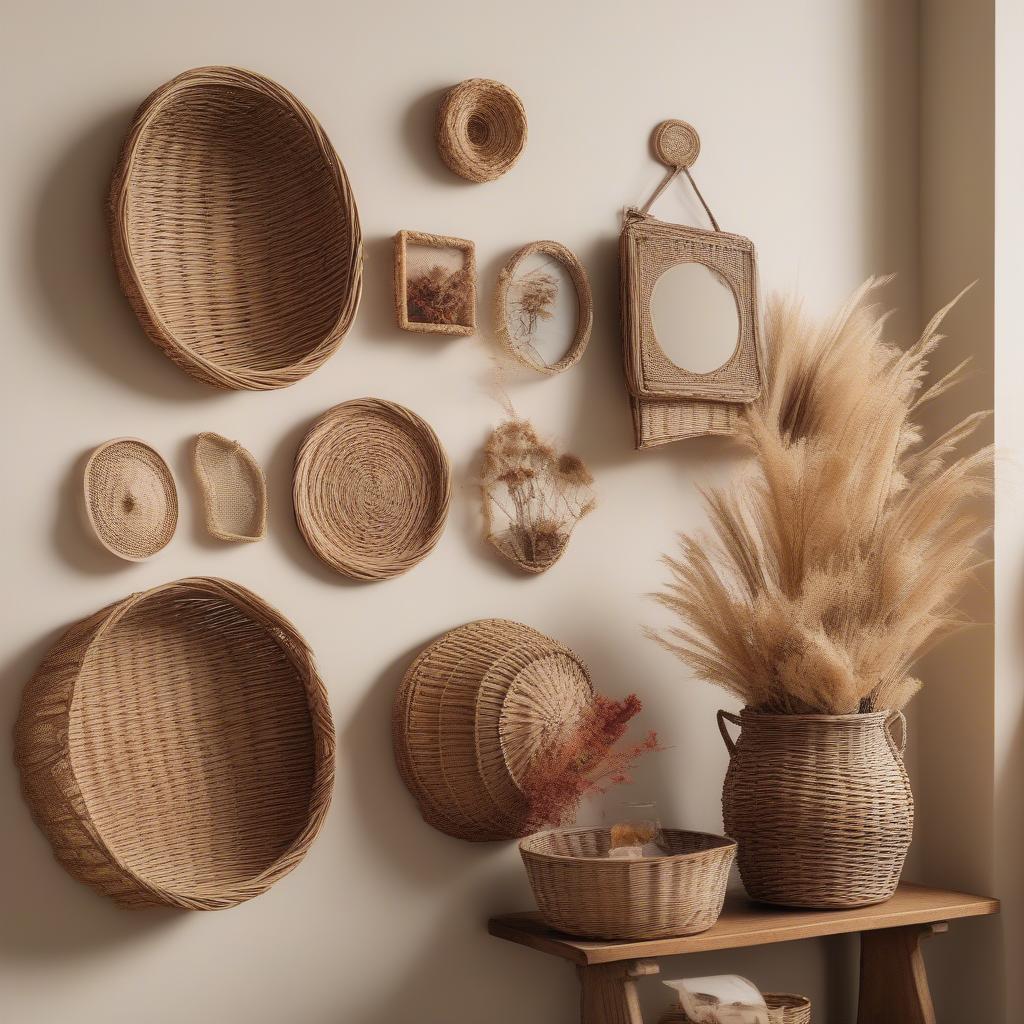 Wicker and Rattan Wall Decor Collage