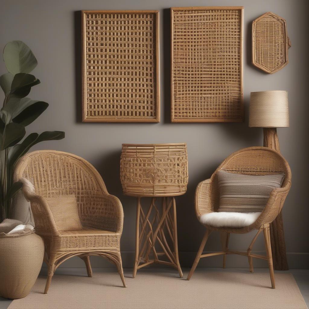 Various wicker and rattan wall decor framed options