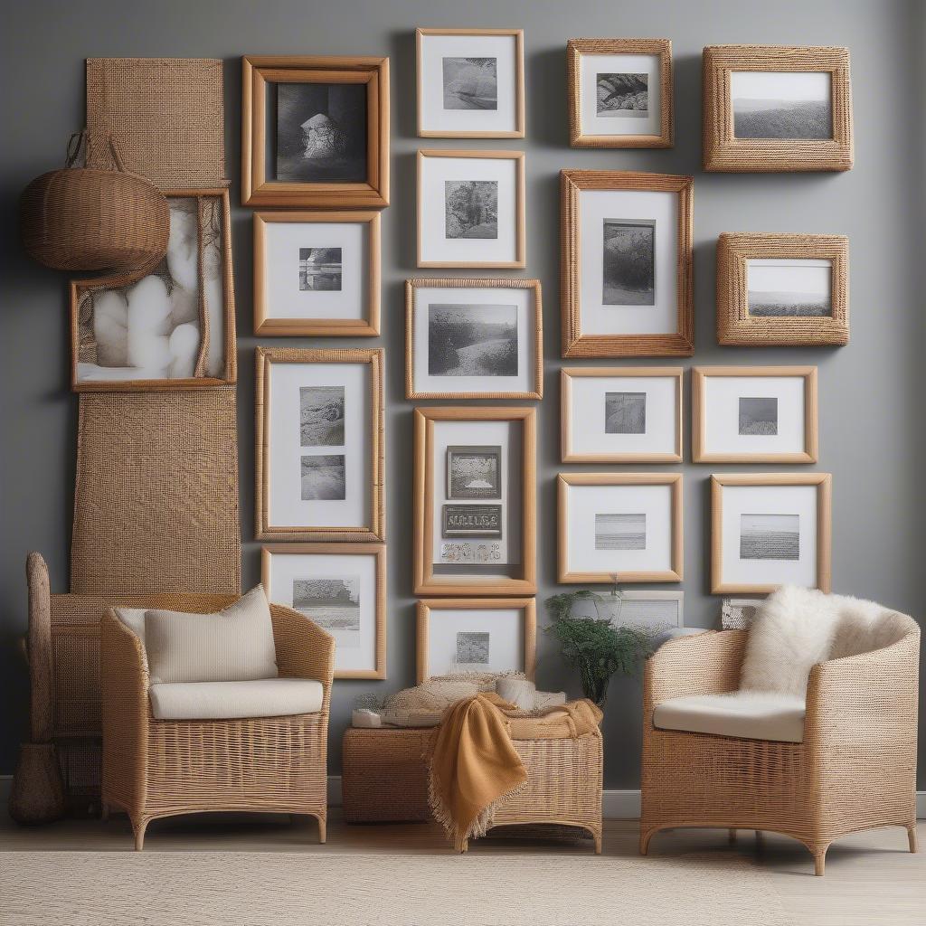 Wicker and rattan wall hanging picture frames 8x10 displaying various photos in different settings, showcasing their versatility and aesthetic appeal.