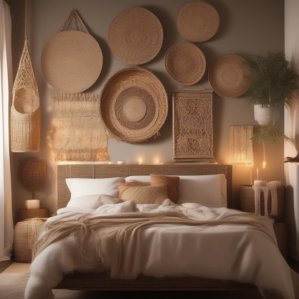 Wicker and Rattan Wall Hangings for a Romantic Bedroom