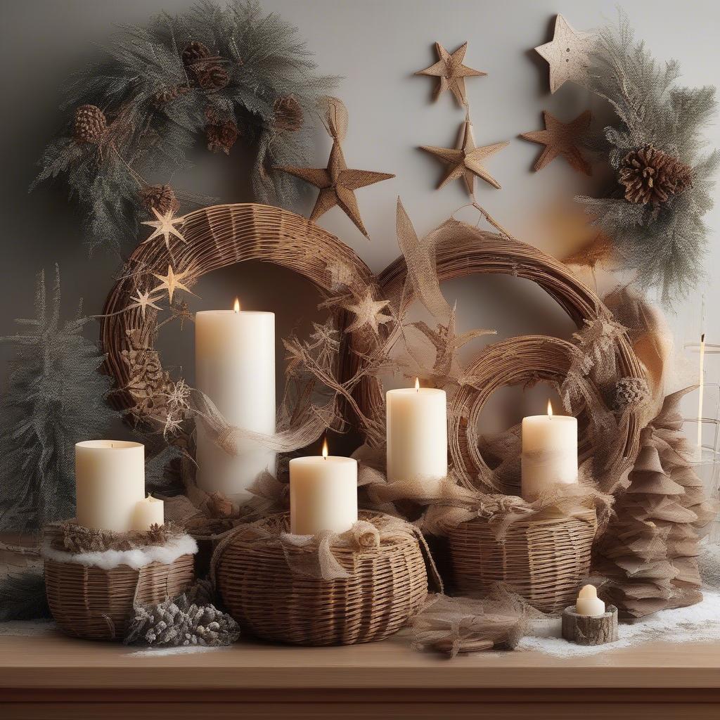 Variety of Wicker and Rattan Winter Decorations