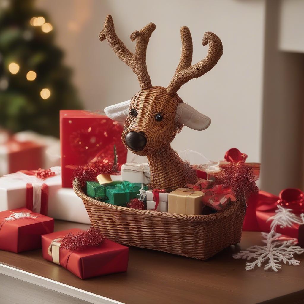 Wicker Reindeer Basket Filled with Gifts